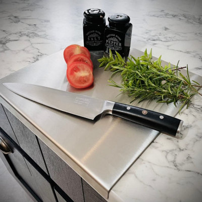 Satin Stainless Steel Folded Edge Worktop SaverCounter ProtectorChopping Board + Hot Pan Stand 300mm Wide X 400mm Deep from B&Q