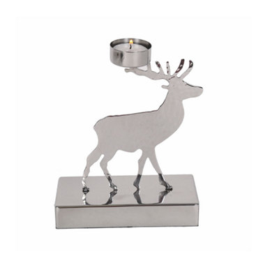 Christmas Tea Light Candle HolderMetallic Silver Reindeer from B&Q