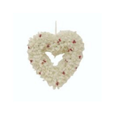 Christmas Wreath 34CmFrosted White Leaf Heart With Red Berries from B&Q
