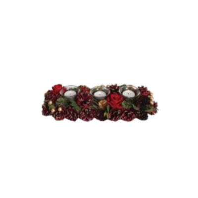 Christmas Tea Light Candle HolderThree Clear Holders Red Roses & Pine Cones from B&Q