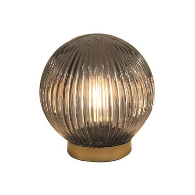 Straits Grey Ribbed Glass Globe Battery Powered Table Lamp from B&Q