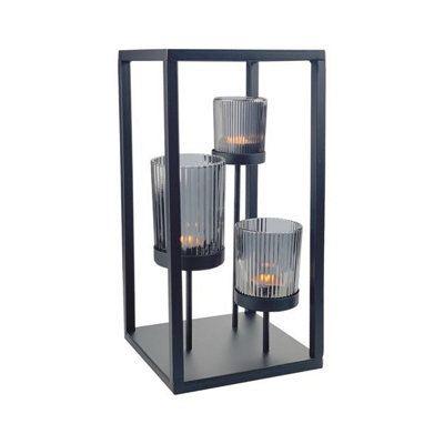 Straits Smoke Grey Metal Cage Triple Tealight Holder from B&Q