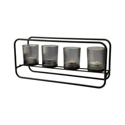 Straits Smoke Grey 4 Tealight Holder 35L X 15H Cm from B&Q