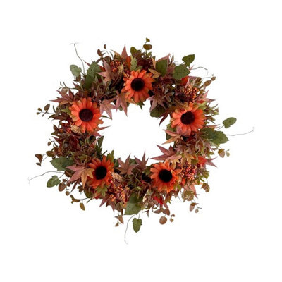B&Q -  Artifical Autumn Orange Gerbera Front Door Wreath