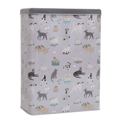 Yes-Online Pet Treat Storage Tin With Lid/handle Grey Metal Food Rectangular Container from B&Q