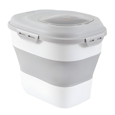 Yes-Online Grey Collapsible Pet Food Storage Container 25L Airtight Lid Scoop Dog Puppy from B&Q
