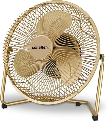 Schallen 9" Metal High Velocity Cold Air Circulator Adjustable Floor Fan With 3 Speed SettingsChampagne Gold from B&Q