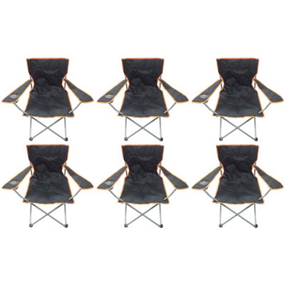 6 Black & Orange Lightweight Folding Camping Beach Captains Chairs from B&Q