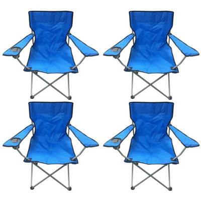 4 Blue & Black Lightweight Folding Camping Beach Captains Chairs from B&Q