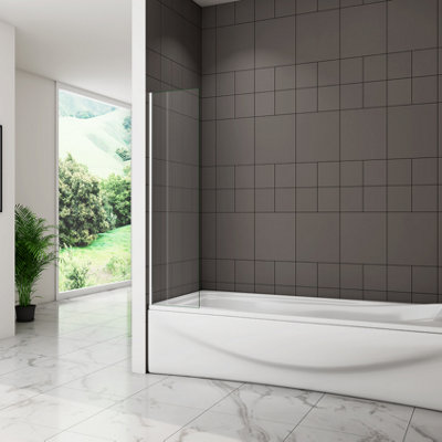 AVER-GROWTH 350X1400mm Height Corner Fixed Square Bath Shower Screen Glass Panel Over Bath from B&Q