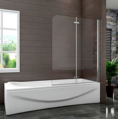 AVER-GROWTH 1000X1400mm Pivot Hinge Bath Shower Screen Over Bath 2 Fold Folding Easyclean Glass Panel from B&Q