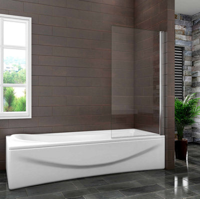 AVER-GROWTH 800X1400mm Bath Shower Screen Bathroom Square Pivot Chrome Reversible Frameless Glass Panel from B&Q