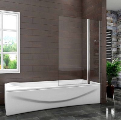 AVER-GROWTH 1000X1400mm Bath Shower Screen Bathroom Square Pivot Chrome Reversible Frameless Double Glass Panel from B&Q