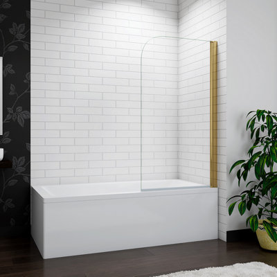 B&Q -  800X1400mm Brushed Gold Pivot Frameless Bath Shower Screen Glass Panel