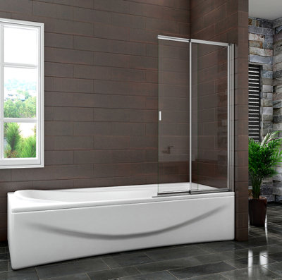AVER-GROWTH 800X1400mm Framed Pivot Sliding Shower Bath Screen Double Glass Panel from B&Q
