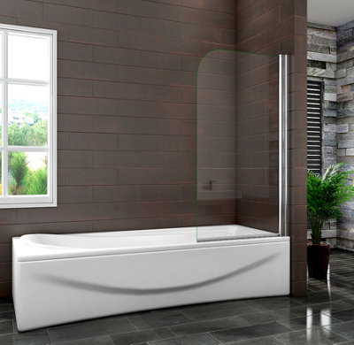 AVER-GROWTH 800X1500mm Height Bath Shower Screen Bathroom Curved Pivot Chrome Reversible Frameless Easyclean Glass Panel from B&Q