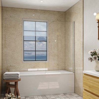 800X1400mm Sline Sanitary Over Bath Shower Screen Pivot Shower Bath Screen Reversible Glass Panel from B&Q