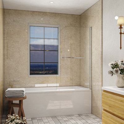 800X1400mm Sline Sanitary Over Bath Shower Screen Pivot Shower Bath Screen Reversible Glass Panel With Towel Rail from B&Q