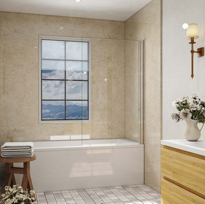  - 800X1400mm Bath Shower Screen Bathroom Square Pivot Chrome Reversible Frameless Glass