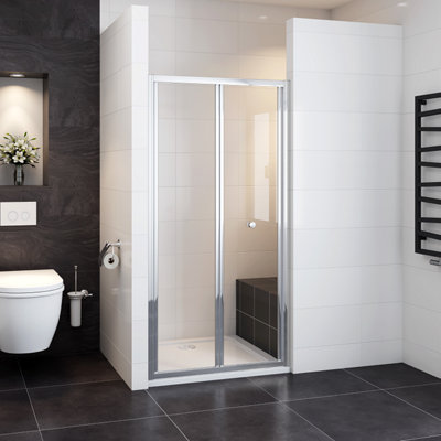 760X1900mm Chrome Bifold Shower Door Shower Enclosure Screen Toughened Safety Glass from B&Q