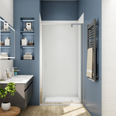 Chrome 700X1900mm Pivot Shower Door Shower Enclosure Screen 6mm Toughened Safety Glass from B&Q
