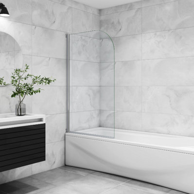 AVER-GROWTH 800X1400mm Bathroom Chrome Pivot Bath Shower Screen Curved Frameless Glass Reversible from B&Q