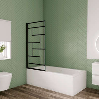 AVER-GROWTH 800X1400mm Matt Black Pivot Bath Shower Screen 6mm Safety Glass Bathroom from B&Q