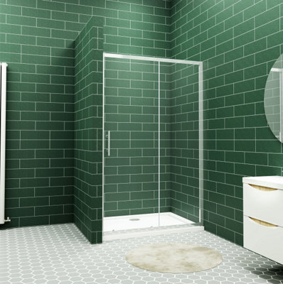 AVER-GROWTH Chrome 1300X1850mm Shower Enclosure Sliding Door Shower Screen Toughened Safety Glass from B&Q