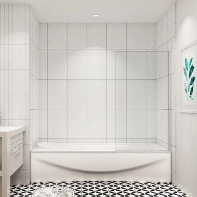 AVER-GROWTH Chrome Bathroom 800X1400mm Fixed Bath Screen Over Glass Shower Screen Panel from B&Q
