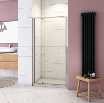 AVER-GROWTH Chrome Framed 900X1900mm Pivot Door Shower Enclosure Toughened Safety Glass Screen from B&Q