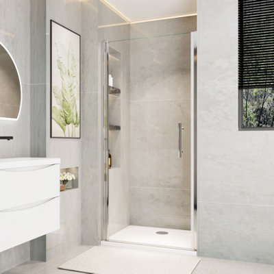 AVER-GROWTH Chrome Frameless 800X1850mm Pivot Shower Door Shower Enclosure Toughened Safety Glass Screen from B&Q