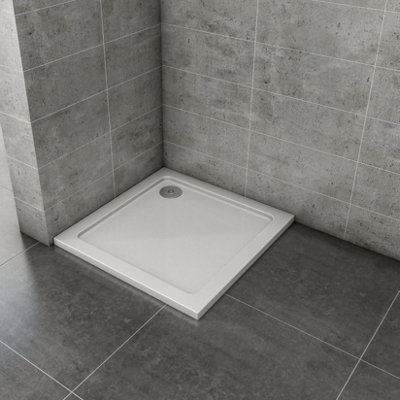 B&Q -  900X900mm Square Slimline Shower Enclosure Shower Stone Tray With Free Waste Trap