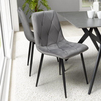 - Clarence Grey Brushed Velvet Dining ChairBlack Metal Cross Frame Legs