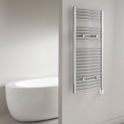 Flomasta Galene Chrome Effect Electric Curved Towel Warmer (W)500mm X (H)1100mm from B&Q