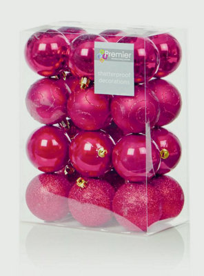 Premier 24 Pack Shatter-Proof Christmas Baubles Multi-FinishRed from B&Q