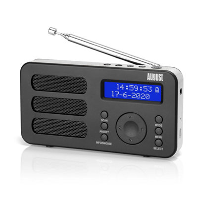 Rechargeable Portable Dab/dab+/fm RadioDual Alarm ClockRdsDrcPrune & Aux OutputAugust Mb225B from B&Q