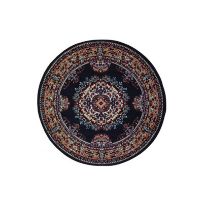 Melrose Colorama Traditional Design Navy Round Area Livingroom Rug 120Cm from B&Q