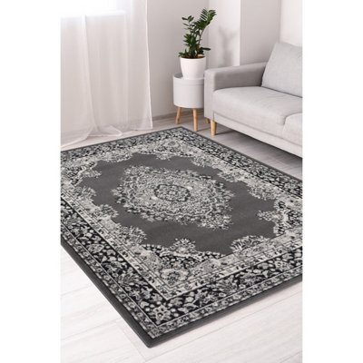 Melrose Colorama Traditional Design Grey X-Large Area Rug 200/290Cm from B&Q