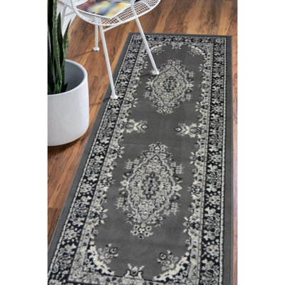 Melrose Colorama Traditional Design Grey Area Runner Rug 067/200Cm from B&Q