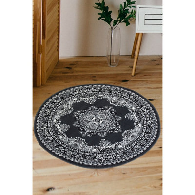 Melrose Colorama Traditional Design Grey Round Area Livingroom Rug 120Cm from B&Q