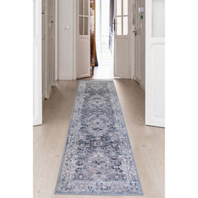Melrose Colorama Traditional Design Grey/pink Indoor Runner Rug 067/200Cm from B&Q