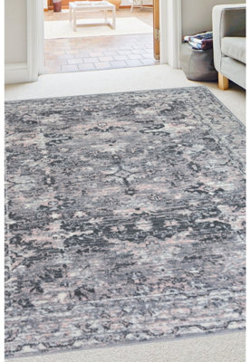 Melrose Colorama Traditional Charcoal X-Large Indoor Area Rug 200/290Cm from B&Q