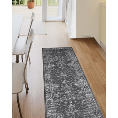 Melrose Colorama Traditional Design Charcoal Area Runner Rug 067/200Cm from B&Q