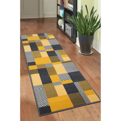 Melrose Colorama Montreal Yellow Square Design Medium Indoor Area Runner Rug 060/200Cm from B&Q