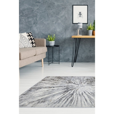 Melrose Abstract Burst Grey Design Area Rug 120/170Cm from B&Q