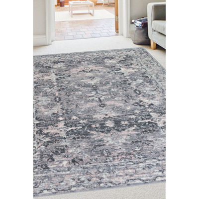Melrose Colorama Traditional Design Grey/pink Indoor Medium Area Rug 080/150Cm from B&Q
