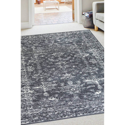 Melrose Colorama Traditional Design Charcoal Medium Indoor Area Rug 080/150Cm from B&Q