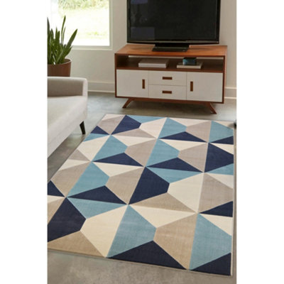 Melrose Creation Teal Tile Geometric Design Large Indoor Area Rug 160/230Cm from B&Q