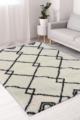 Melrose Shaggy Diamond Patterned Lines Indoor Medium Area Runner Rug 080/200