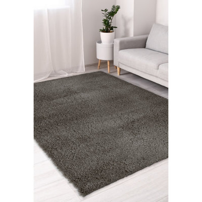 B&Q -  Super Soft Venus Shaggy Snuggly Plain Charcoal Area Rug 080/150Cm